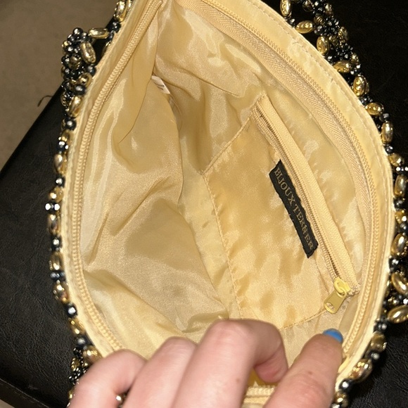 BIJOUX TURNER GOLD & BLACK BEADED MINI FAUX SATIN MINI BAG PURSE - Picture 5 of 8